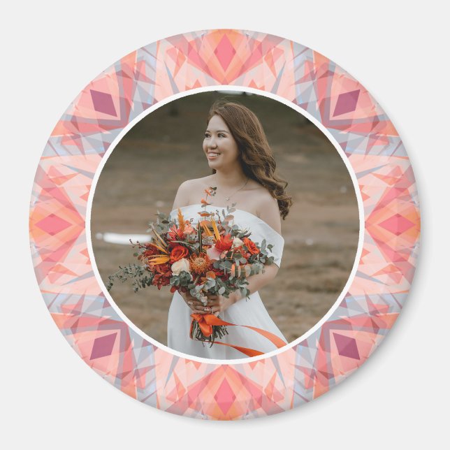 Imã Custom Wedding Anniversary Pink Peach Star Photo (Frente)