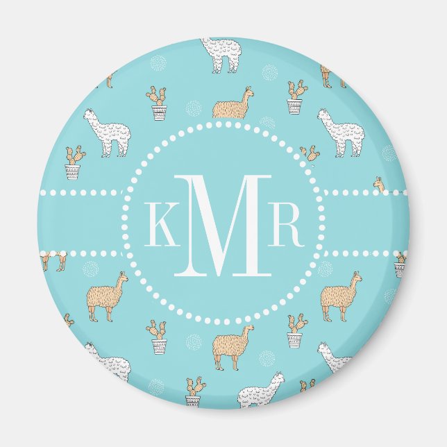 Imã Cute Alpaca Llama Cactus Pattern (Frente)