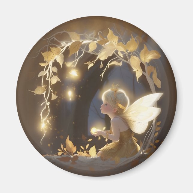 Imã Cute Autumn Fairy with Glowing Flowers (Frente)