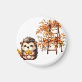 Imã Cute Autumn Hedgehog with Harvest Ladder Illustrat