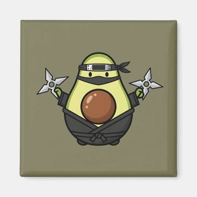 Imã Cute Avocado Ninja Shuriken Warrior Illustration (Frente)