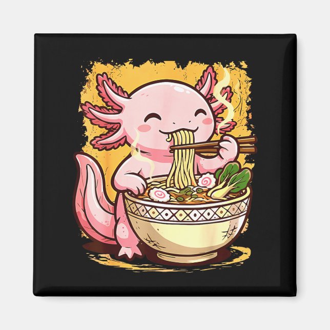 Imã Cute Axolotl Eats Ramen Noodles Axolotls Ramen  (Frente)