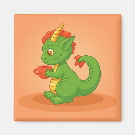 Imã Cute Baby Dragon Holding Cup on Orange