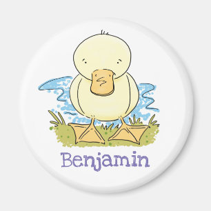 Imã Cute baby duck by pond cartoon illustration