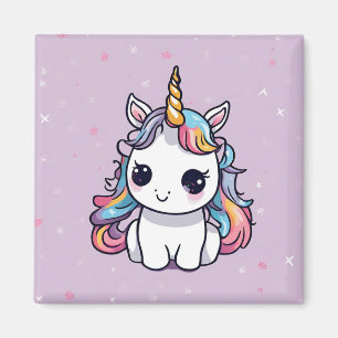 Imã Cute Baby Unicorn com fundo roxo