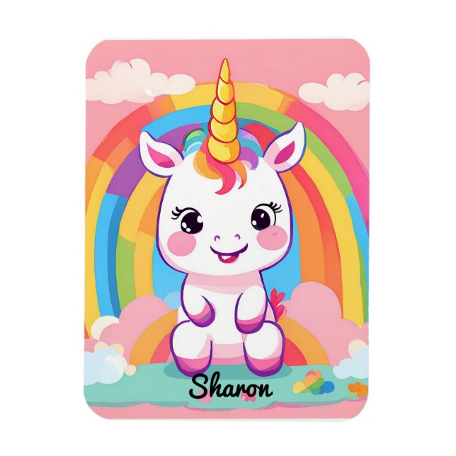 Ímã Cute Baby Unicorn Rainbow (Vertical)