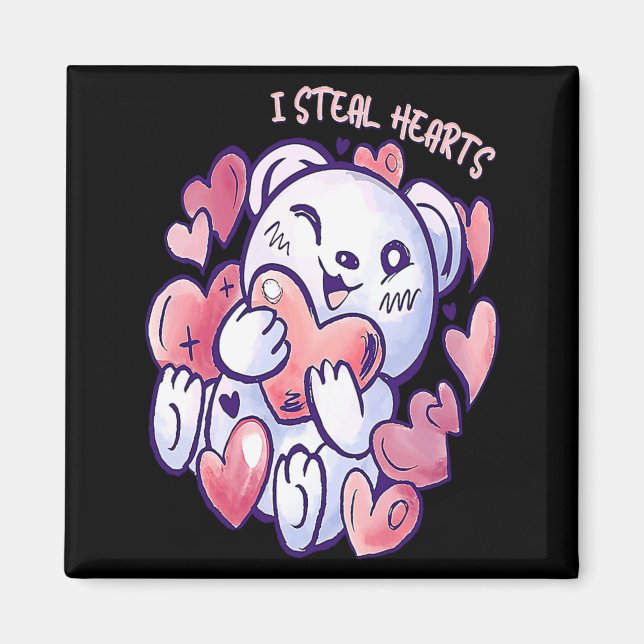 Imã Cute Bear Steal Hearts Valentines Day Or Toddler  (Frente)