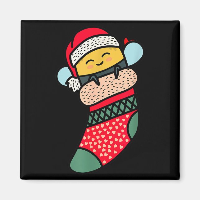Imã Cute Bee Baby Bumblebee In Christmas Sock Xmas Paj (Frente)