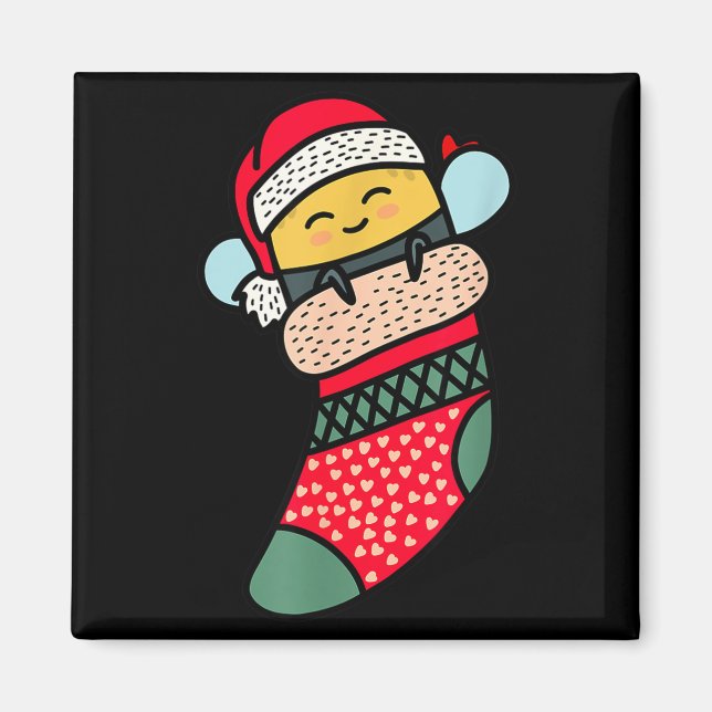 Imã Cute Bee Baby Bumblebee In Christmas Sock Xmas Paj (Frente)