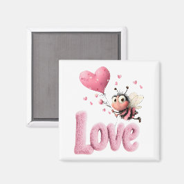 Imã Cute Bee Fluffy Pink Love Heart Balloon 