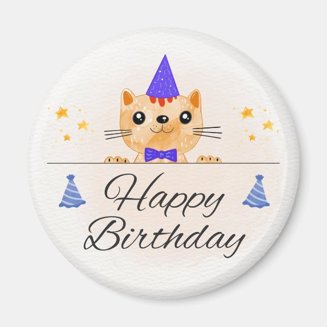 Imã Cute Birthday Cat Photo Magnet (Frente)