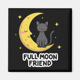 Imã Cute Black Cat on Moon - Full Moon Friend
