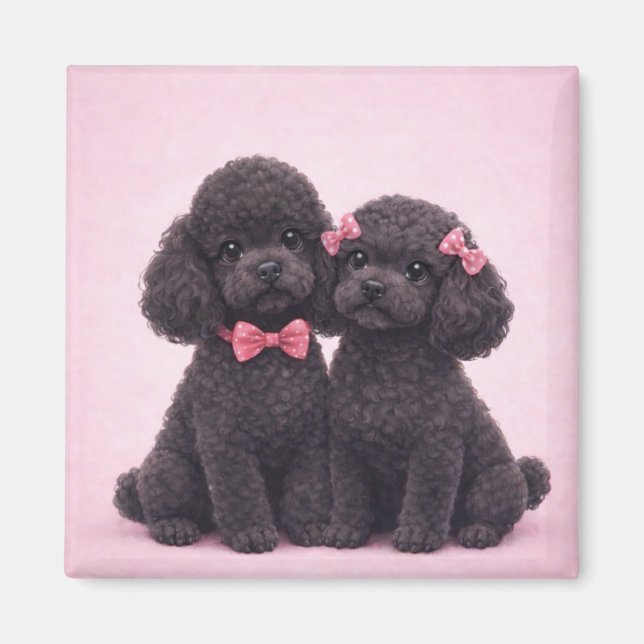 Imã Cute Black Poodle Couple Valentine Illustration  (Frente)