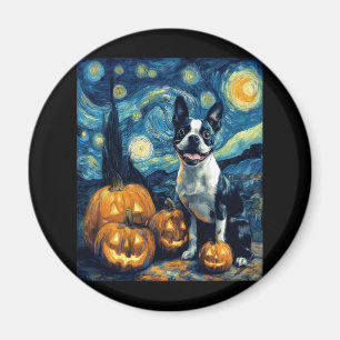 Imã Cute Boston Terrier Dog Halloween Jack O Lanterna