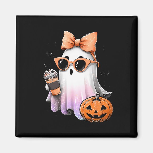 Imã Cute Bougie Ghost Café Pumpkin Spooky Season Hal (Frente)