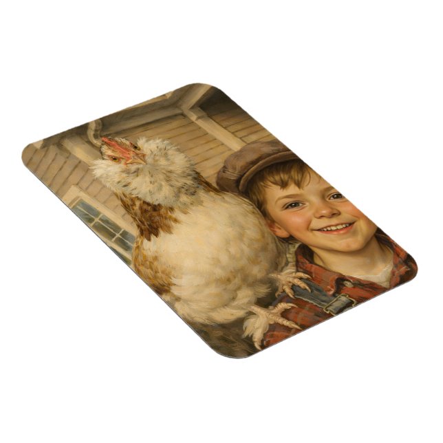 Ímã Cute Boy With Chicken Magnet (Lado Direito)