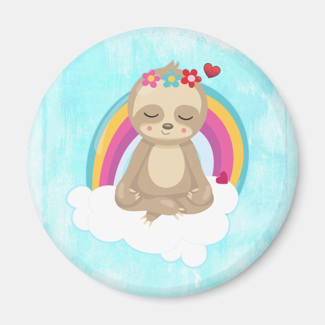 Imã Cute Brown Sloth, Meditating on a Cloud (Frente)