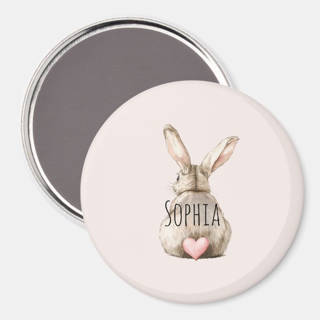 Imã Cute Bunny Rabbit Pink Heart Tail  (Front/Back)