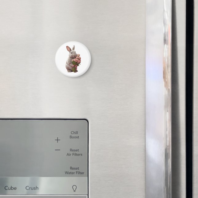 Imã  “Cute Bunny with Pink Roses” Adorable Art Design (In Situ (Fridge))