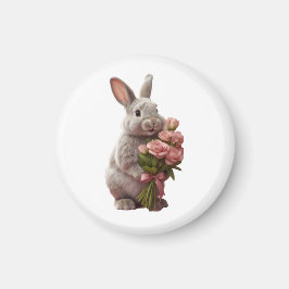 Imã “Cute Bunny with Pink Roses” Adorable Art Design
