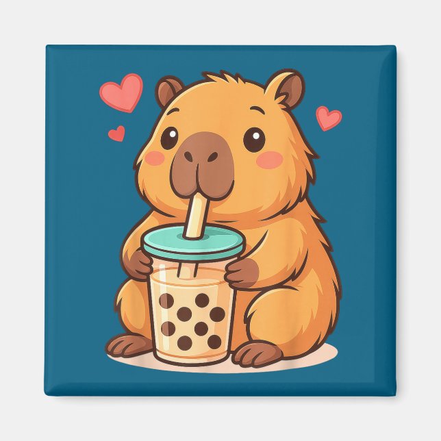 Imã Cute Capybara Kawaii Anime Drinking Bubble Tea Lov (Frente)