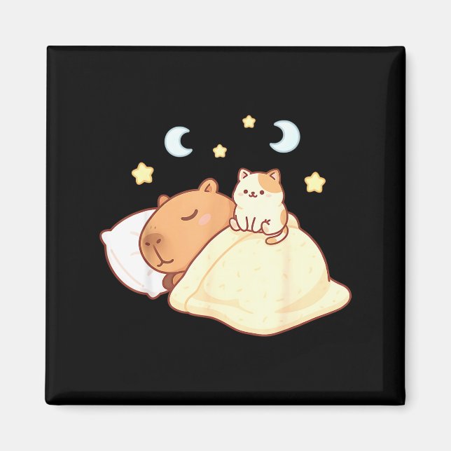 Imã Cute Capybara Kawaii Sleep Pajamas Sleepybara Cat  (Frente)