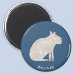 Imã Cute Capybara Personalizada<br><div class="desc">Uma aquarela divertida, capybara, num fundo verde teal para amantes de animais e da vida selvagem. Arte original de Nic Squirrell. Altere ou remova o texto do nome para personalizar.</div>