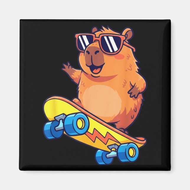 Imã Cute Capybara Skateboarding Chill Animal Lover Art (Frente)