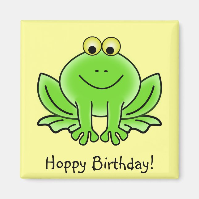 Imã Cute Cartoon Frog Hoppy Birthday Funny Greeting (Frente)