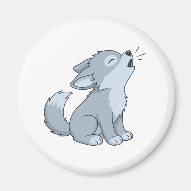 Imã Cute Cartoon Howling Wolf Pup (Frente)