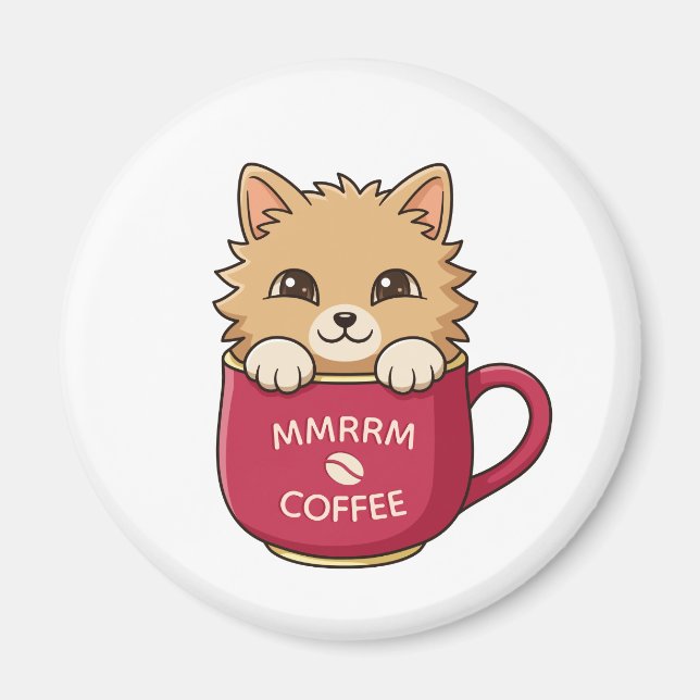 Imã Cute Cat in Coffee Mug Custom Text (Frente)