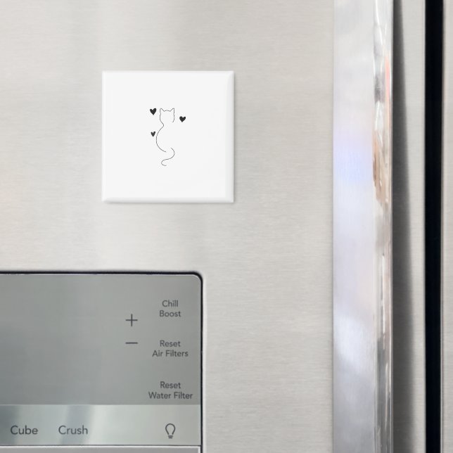 Imã Cute cat line drawing, with three hearts (In Situ (Fridge))