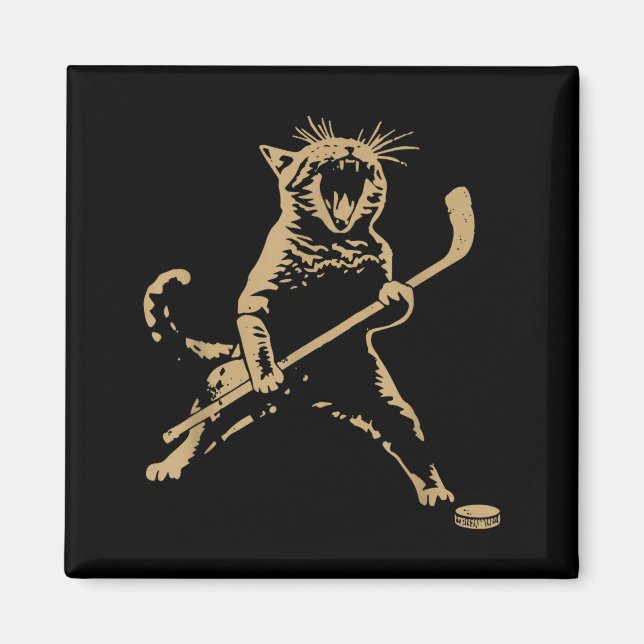 Imã Cute Cat Playing Ice Hockey Lover Player Funny  (Frente)