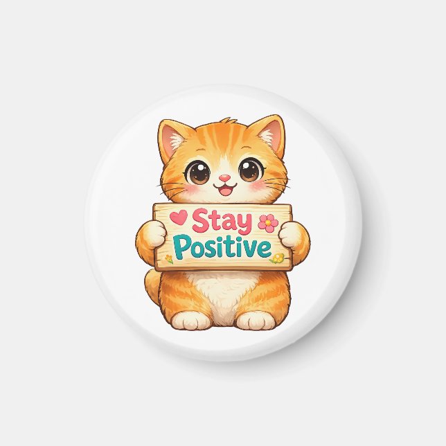 Imã Cute Cat Stay Positive Cheerful Mood  (Frente)