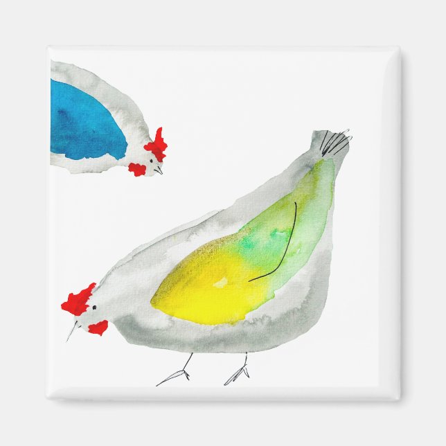 Imã Cute chickens watercolor (Frente)