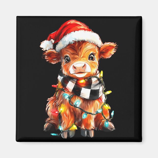 Imã Cute Christmas Baby Highland Cow F Thanksgiving  (Frente)