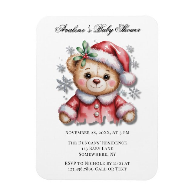 Ímã Cute Christmas Bear and Snowflakes Baby Shower (Vertical)