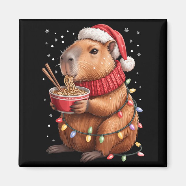 Imã Cute Christmas Capybara With Ramen Bowl Holiday Te (Frente)