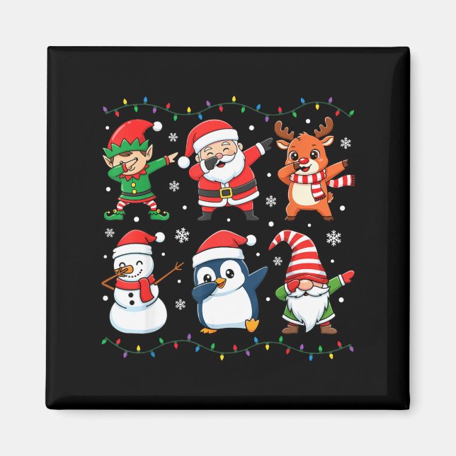 Imã Cute Christmas Dabbing Santa Elf Reindeer Boys Gir (Frente)