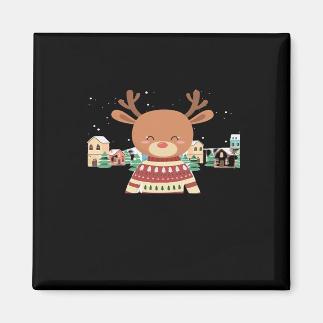 Imã Cute Christmas Deer Minimal Design  (Frente)