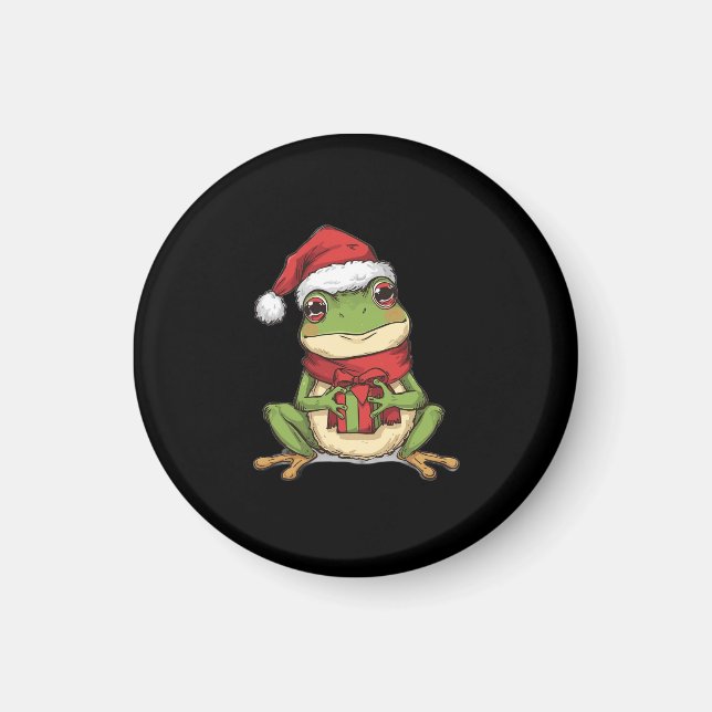 Imã Cute Christmas Frog Sweater - Santa Frog Holding G (Frente)