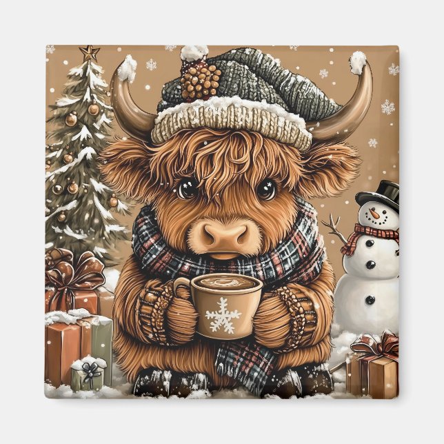 Imã Cute Christmas Highland Cow Magnet (Frente)