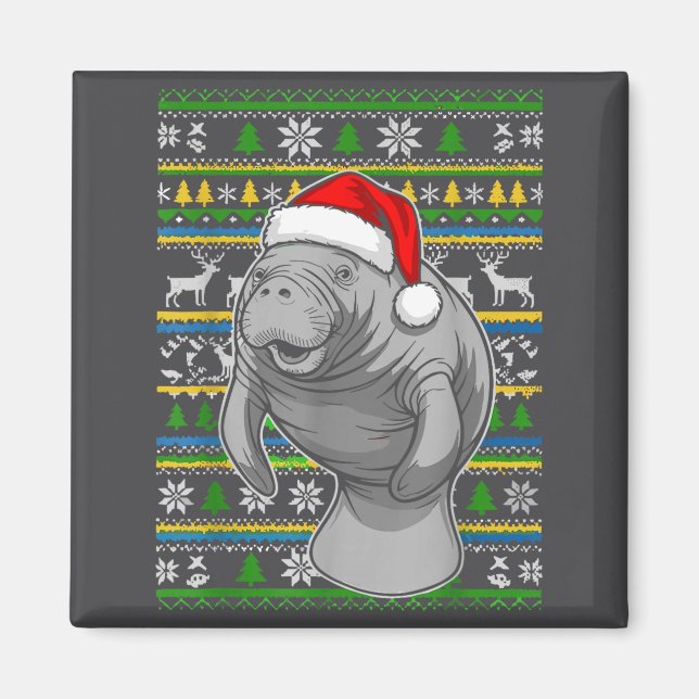 Imã Cute Christmas Manatee Shirt, Manatee Ugly Xmas Sw (Frente)