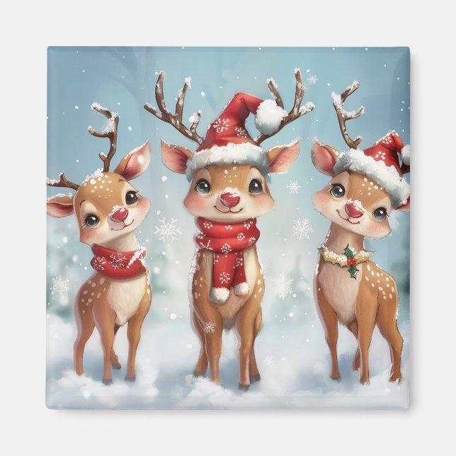 Imã Cute Christmas Reindeer Magnet (Frente)