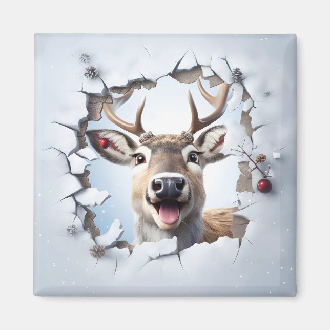 Imã Cute Christmas Reindeer Magnet (Frente)