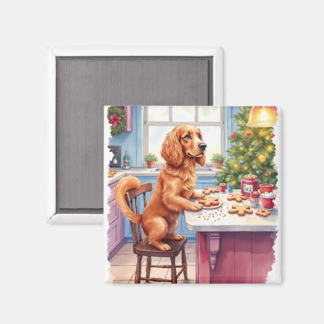 Imã Cute Cocker Spaniel Gingerbread Baking Christmas (Front/Back)