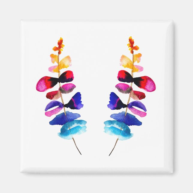 Imã Cute colorful leaves watercolor (Frente)