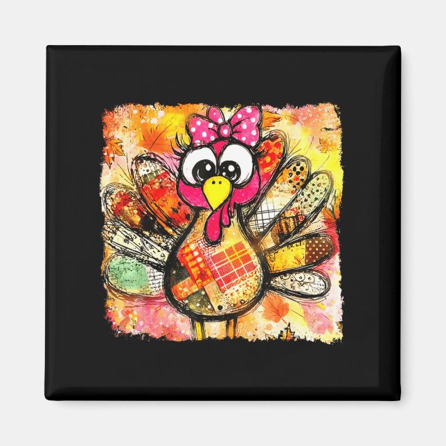 Imã Cute Coquette Bow Patchwork Autumn Fall Thanksgivi (Frente)