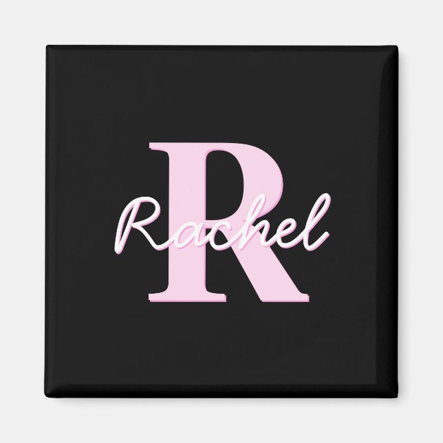 Imã Cute Customizable Monogram | Light Pink & Black (Frente)