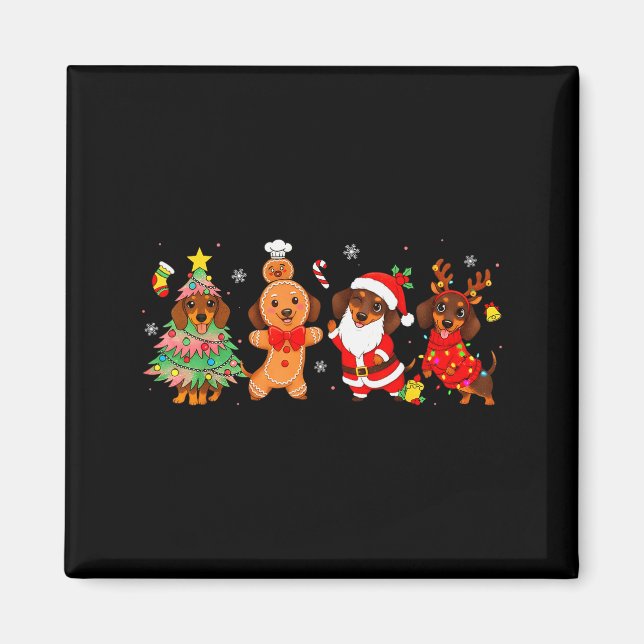 Imã Cute Dachshund Dogs Christmas Tree Gingerbread San (Frente)